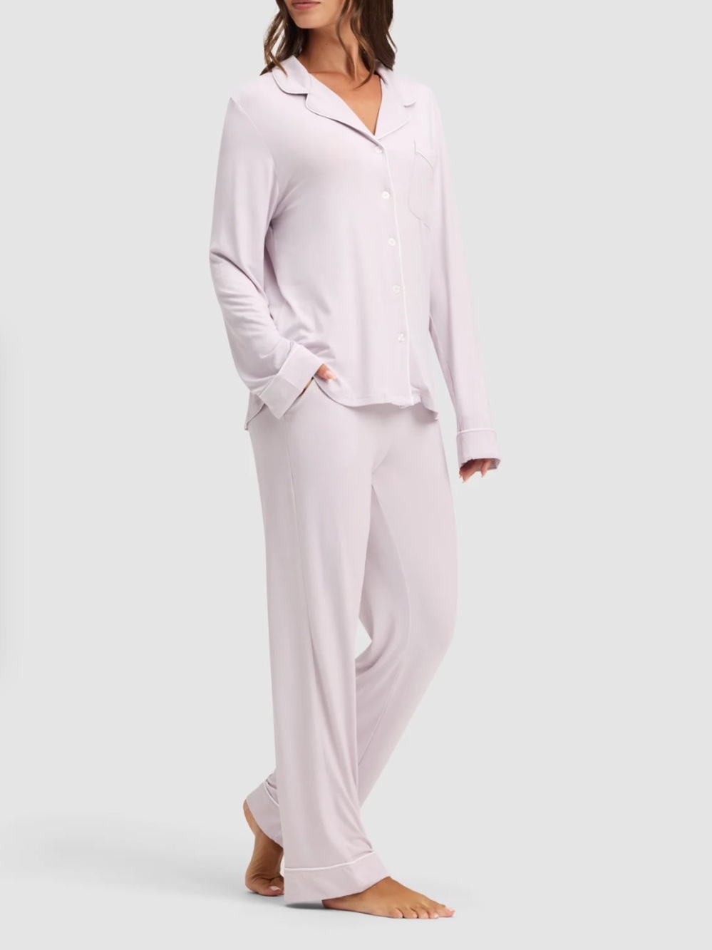 COZY EARTH MEDIUM Stretch-Knit Classic Long Sleeve Pajamas SET Lilac Bamboo